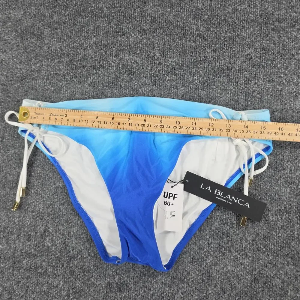 La Blanca Women's Blue Ombre Side Tie Bikini Bottom Size 10 UPF 50+ Swimwear